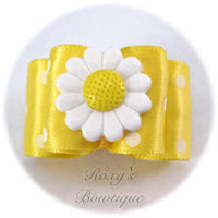 Lemon and White Dots - Adult Dog Bow