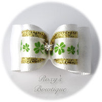 White Glamour Shamrocks - Adult Dog Bow