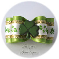 Green Fancy Shamrocks - Adult Dog Bow