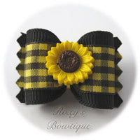 Gingham Sunflower Dog Bow - Adult Dog Bow