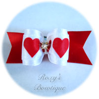 Valentine Hearts with Rhinestone - Adult Dog Bow