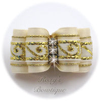 Greek Key Ivory and Gold - Adult Dog Bow