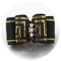 Greek Key Black and Gold - Adult Dog Bow