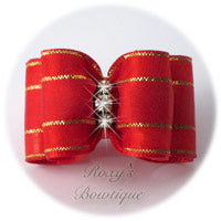 Elegant Gold - Red - Adult Dog Bow