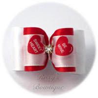 Valentine Message Bow with Rhinestone - Adult Dog Bow