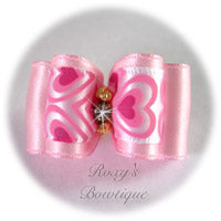 Pink Valentine with Gold and Rhinestone - Adult Dog Bow