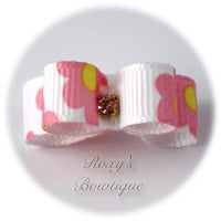 Pink Flowers Dog Bow - Tiny Dog Bow