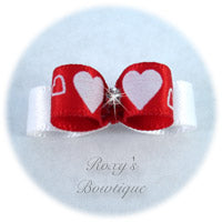 White Fancy Hearts - Tiny Dog Bow