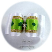 Lucky Shamrocks with Gold and Rhinestone - Adult Dog Bow