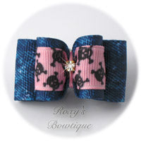 Denim and Light Pink Dog Bow - Adult Dog Bow