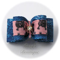 Denim and Light Pink Dog Bow - Puppy Dog Bow
