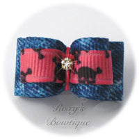 Denim and Hot Pink Dog Bow