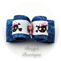 Denim Baby Skull Dog Bow - Puppy Dog Bow