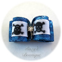 Denim and Skull White Dog Bow - Puppy Dog Bow