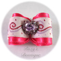 Shocking Pink Crystal Rose - Adult Dog Bow