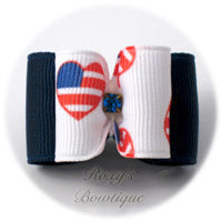 Patriotic Hearts (Blue) - Adult Dog Bow