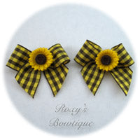 Gingham Sunflower Dog Bow - Puppy Dog Bow