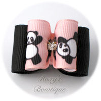 Pink Tumbling Panda - Adult Dog Bow