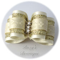 Cream with Three Rhinestones - Adult Dog Bow