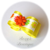 Lemon with Orange Summer Flower Puppy Dog Bow