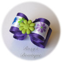 Regal Purple with Lemon Grass Summer Flower Puppy Dog Bow