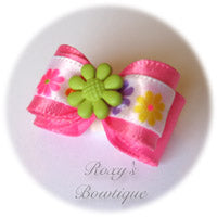 Hot Pink with Lemon Grass Summer Flower Puppy Dog Bow