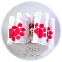 White and Hot Pink Paws - Adult Dog Bow