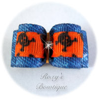 Denim and Skull Orange Dog Bow - Puppy Dog Bow