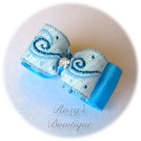 Island Blue and Rhinestone Puppy Dog Bow