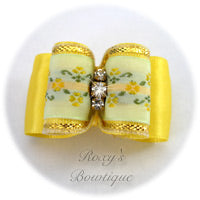 Lemon with Yellow Jacquard - Adult Dog Bow