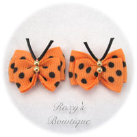 Apricot with Black Dots Butterfly Puppy Dog Bow (pair)