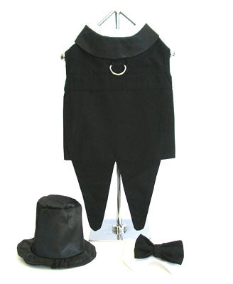 Black Tuxedo with Tails, Top Hat, and Bow Tie Collar - Doggie Design