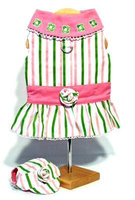 "Beverly Hills Chihuahua" Pink & Green Stripe Harness Dress with Visor