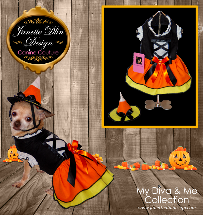 Halloween Candy Corn Witch Dog Dress-JanetteDlinDesign