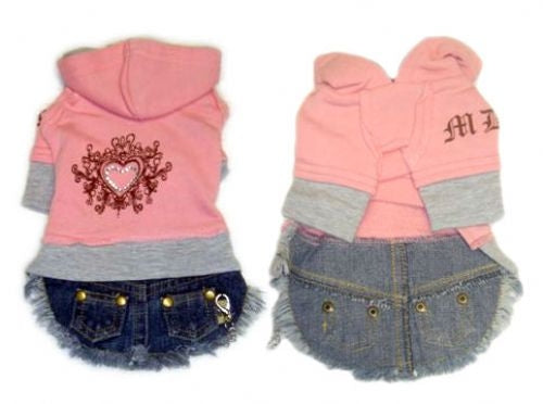Hooded Heart Denim Dress - Monkey Daze