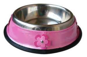 Pink Dog Bowl with Hot Pink Flowers