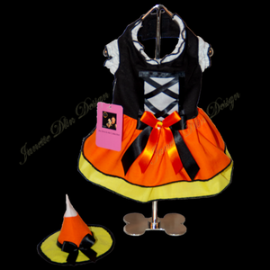 Halloween Candy Corn Witch Dog Dress-JanetteDlinDesign