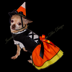Halloween Candy Corn Witch Dog Dress-JanetteDlinDesign