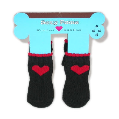 Red Hearts - Black Soxy Paws - Puppe Love