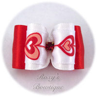 Red Hearts Valentine Bow with Rhinestone - Adult Dog Bow