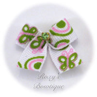 Pink & Green Butterflies Dog Bow - Baby Dog Bow