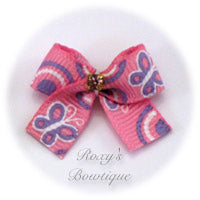 Pink & Purple Butterflies Dog Bow - Baby Dog Bow