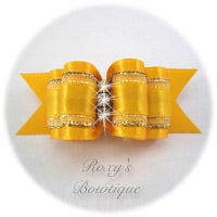 Fancy Yellow Gold with Crystals Adult Dog Show Bow