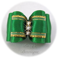 Emerald with Crystals Adult Dog Bow
