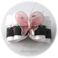 Black and White Satin Butterfly - Adult Dog Bow