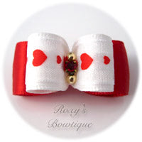 White and Red with Baby Hearts-Puppy Dog Bow