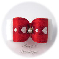 Red and White with Baby Hearts-Puppy Dog Bow