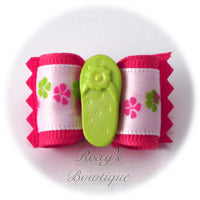 Shocking Pink with Green Sandal - Adult Dog Bow