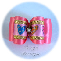 Hot Pink and Gold with Hearts and Rhinestone Adult Dog Bow