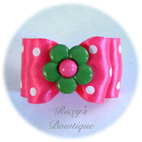Hot Pink and White Dots - Adult Dog Bow